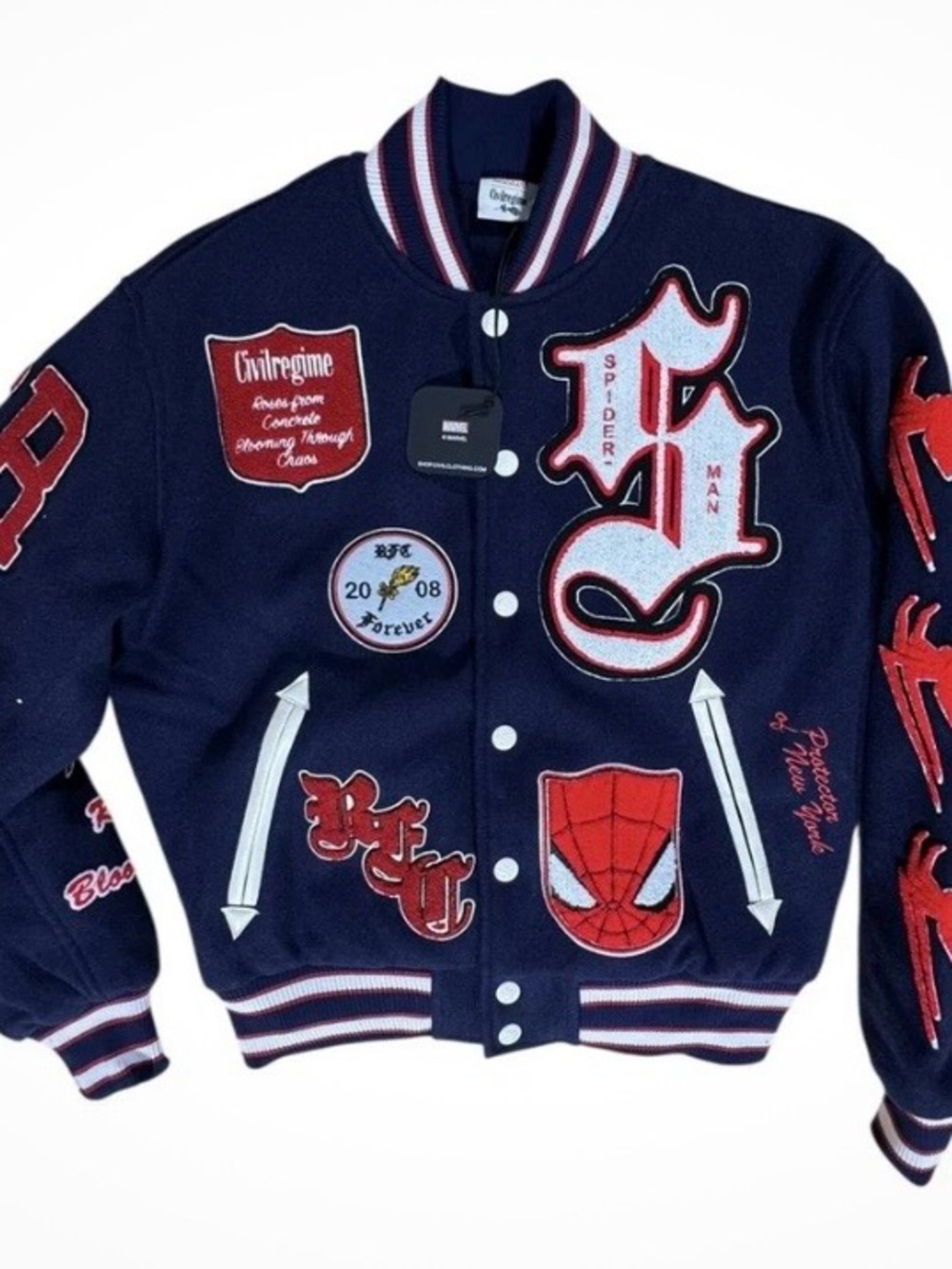 Kids Navy Spider-Man Patch Varsity Jacket - Unbranded
